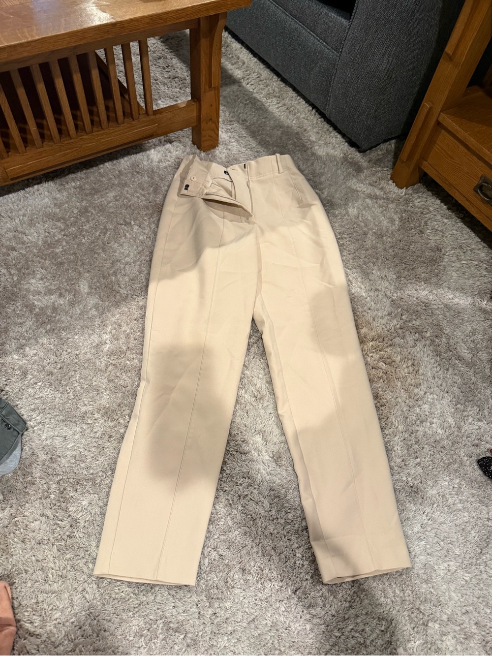 Zara Cream High-Rise Straight Chinos